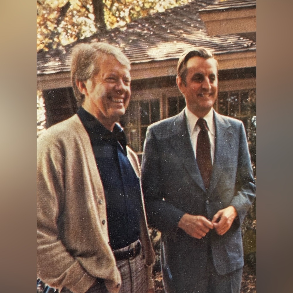 Vintage framed photograph, print of Jimmy Carter and Walter Mondale.  Framed.